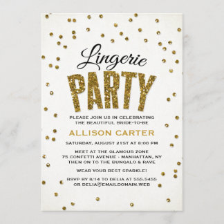 Gold Glitzer Look Confetti Lingerie Party Einladung