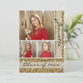 Gold Glitzer Look Drei-Foto-Abschluss Einladung (Stehend Vorderseite)