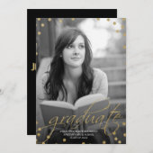 Gold Glitzer Look Foto Abschluss Einladung (Vorne/Hinten)