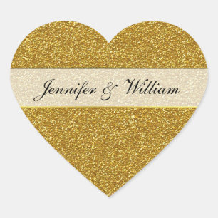 Gold Glitzer Look Heart Wedding Sticker