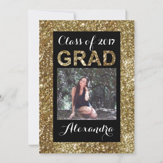 Gold Glitzer-Look-Klasse des Foto-Abschlusses 2017 Einladung (Vorderseite)