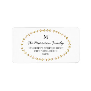 Gold Glitzer Look Laurel Monogram Address Labels Adressaufkleber