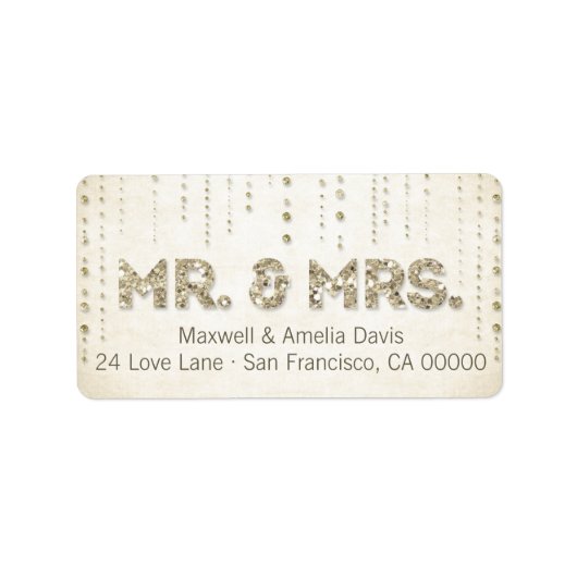 Gold Glitzer Look Mr. & Mrs Labels Adressaufkleber (Vorne)