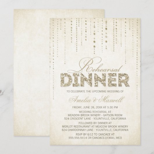 Gold Glitzer Look Probe Dinner Einladung (Vorne/Hinten)