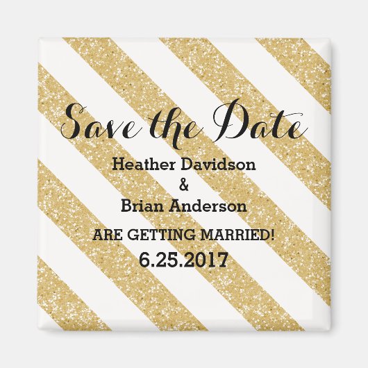Gold Glitzer Look Stripes Speichern des Datumsfens Magnet (Vorne)