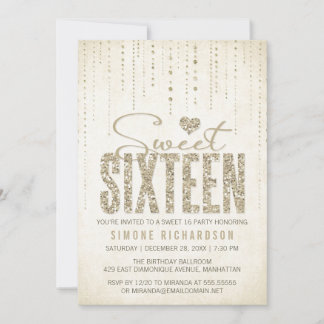 Gold Glitzer Look Sweet 16 (sechzehn) Party Einladung