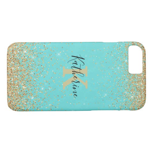 Gold Glitzer Look Turquoise iPhone 7/8 Fall Case-Mate iPhone Hülle (Rückseite (Horizontal))