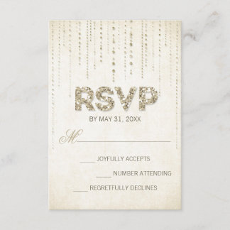 Gold Glitzer Look Wedding RSVP Card Karte