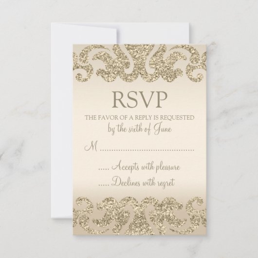 Gold Glitzer Look Wedding RSVP Cards Karte (Vorderseite)