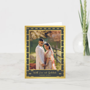 Gold Glitzer Lotus Blume Hochzeit Foto geflochten Dankeskarte