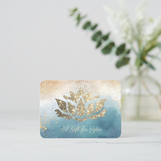 Gold Glitzer Lotus, Confetti, Paint Splash Rabattkarte (Stehend Vorderseite)