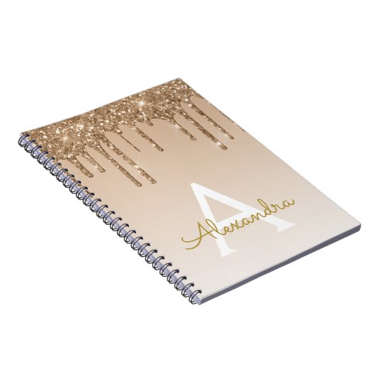 Gold Glitzer Luxus Sparkle Monogram Notebook Notizblock (Rechte Seite)