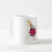 Gold Glitzer M Monogram Floral Burgund Red Kaffeetasse (Vorderseite Links)