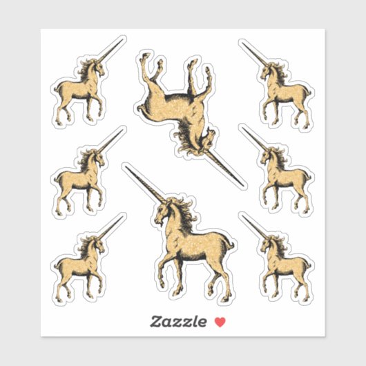 Gold Glitzer Magical Unicorn Contour Aufkleber (Blatt)
