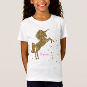 Gold Glitzer Magical Unicorn & Stars Personalisier T-Shirt (Vorderseite)