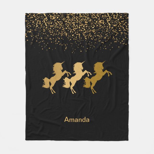 Gold Glitzer Magical Unicorns Fleecedecke (Vorderseite)