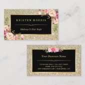 Gold Glitzer Makeup Artist Salon Blumenstrauß Visitenkarte (Vorne/Hinten)