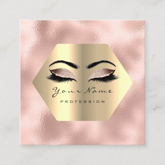 Gold Glitzer Makeup Lashes Pink Metallic Glitzer Quadratische Visitenkarte (Vorderseite)