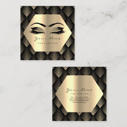 Gold Glitzer Makeup Lashes Schwarze Sepia Augen Quadratische Visitenkarte (Vorne/Hinten)