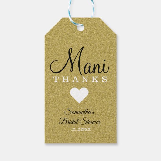 Gold Glitzer Mani Danke Brautparty Geschenkanhänger (Vorderseite)