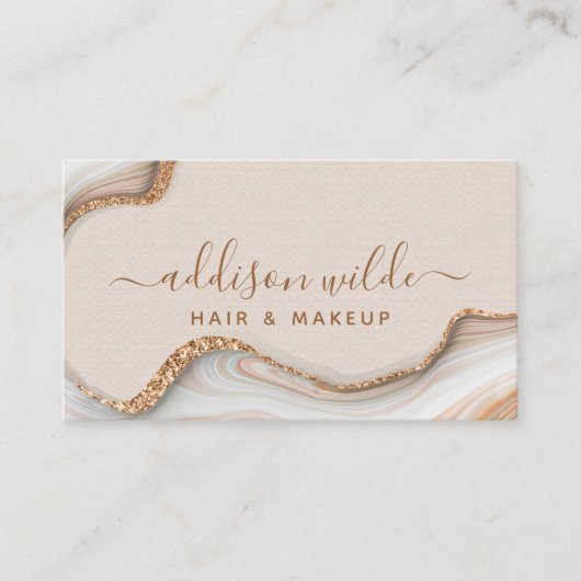 Gold Glitzer Marble Agate Modern Chic QR Code Visitenkarte (Vorderseite)
