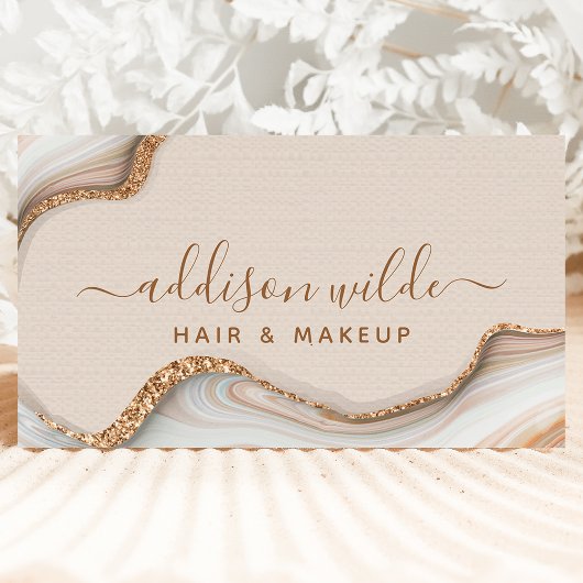 Gold Glitzer Marble Agate Modern Chic QR Code Visitenkarte