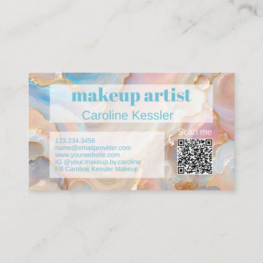 Gold Glitzer Marble Art Muster Scannable QR Code Visitenkarte (Rückseite)