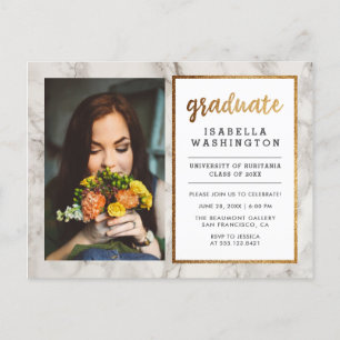 Gold Glitzer & Marble Foto Graduation Party Einladungspostkarte