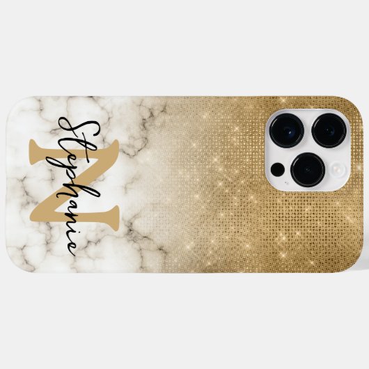 Gold Glitzer Marble Ombre Monogram Case-Mate iPhone Hülle (Rückseite (Horizontal))