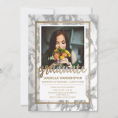 Gold Glitzer Marble Script Foto Graduation Party Einladung (Vorderseite)