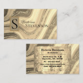 Gold Glitzer Marmor Monogram Elegant Abstrakt Visitenkarte (Vorne/Hinten)