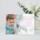 Gold Glitzer Meerjungfrau Schwanz unter dem Foto Dankeskarte (Stehend Vorderseite)