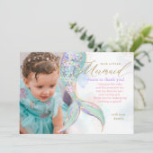 Gold Glitzer Meerjungfrau Schwanz unter dem Foto Dankeskarte (Stehend Vorderseite)
