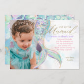 Gold Glitzer Meerjungfrau Schwanz unter dem Foto Dankeskarte (Vorne/Hinten)