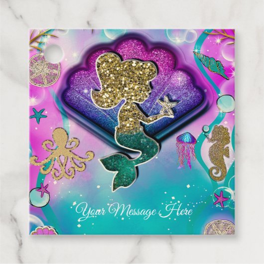 Gold Glitzer Mermaid Holding Starfish Geburtstag Geschenkanhänger (Vorderseite)