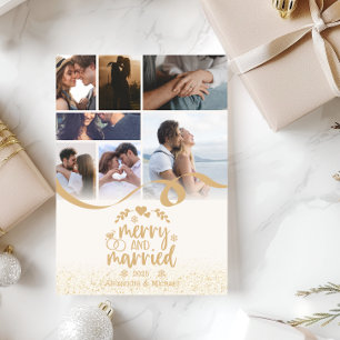 Gold Glitzer Merry und Verheiratet 7 Foto Feiertagskarte