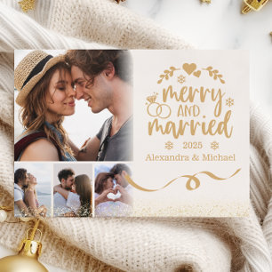 Gold Glitzer Merry & Verheiratet Feiertagskarte