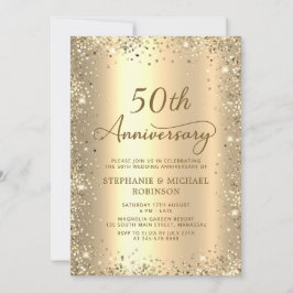 Gold Glitzer Metallic 50. Hochzeitstag Einladung
