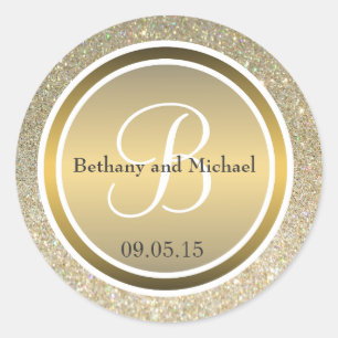 Gold Glitzer & Metallic Bronze Wedding Monogram Runder Aufkleber