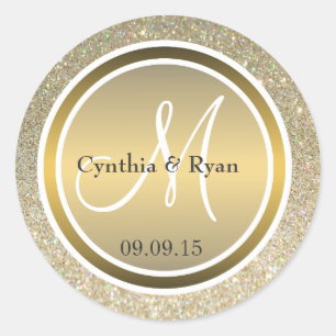 Gold Glitzer & Metallic Bronze Wedding Monogram Runder Aufkleber