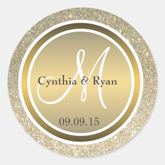 Gold Glitzer & Metallic Bronze Wedding Monogram Runder Aufkleber (Vorderseite)