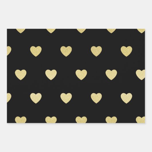Gold Glitzer Metallic Heart Black Lila Geschenkpapier Set (Vorderseite)