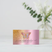 Gold Glitzer Metallisches Pink Foil Butterfly Logo Visitenkarte (Stehend Vorderseite)
