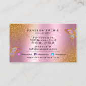 Gold Glitzer Metallisches Pink Foil Butterfly Logo Visitenkarte (Rückseite)