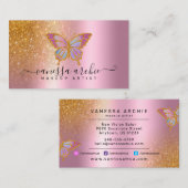 Gold Glitzer Metallisches Pink Foil Butterfly Logo Visitenkarte (Vorne/Hinten)