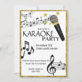 Gold Glitzer Microphone Musiknoten Karaoke Party Einladung (Vorderseite)