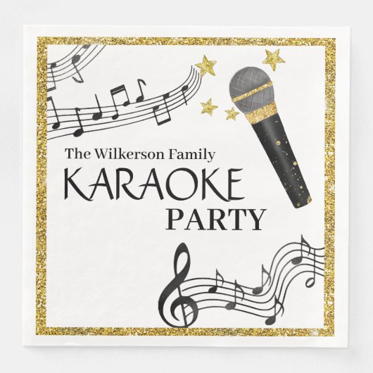 Gold Glitzer Microphone Musiknoten Karaoke Party Serviette (Vorderseite)