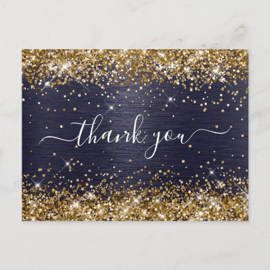Gold Glitzer Midnight Blue Foil Geburtstag Vielen Postkarte (Vorderseite)