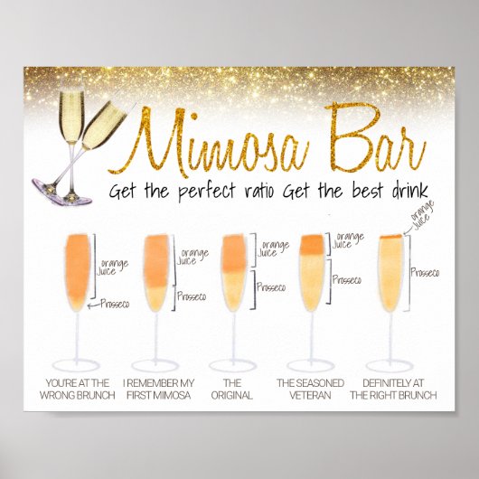 Gold Glitzer Mimosa Bar Bridal Brunch Zeichen Poster (Vorne)
