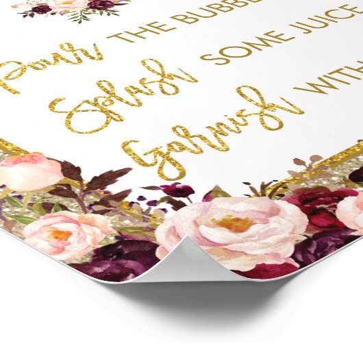 Gold Glitzer Mimosa Bar Sign Blumendekor Poster (Ecke)